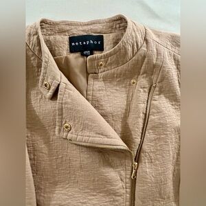 Metaphor Moto Jacket Caramel Color Asymmetrical Full Zip Gold Tone Accents Sz XL